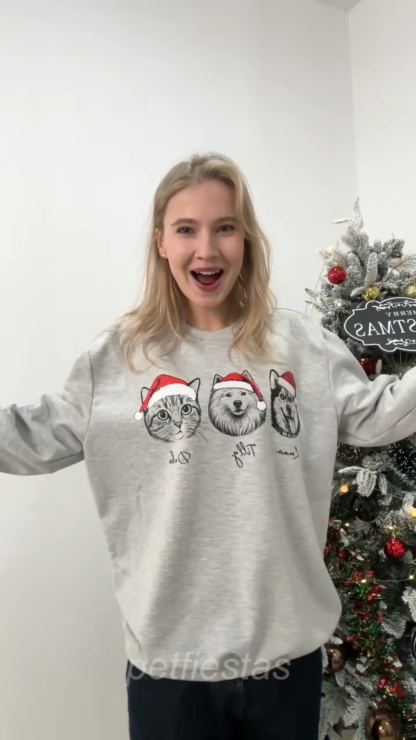 PetFiestas® Custom Dog/Cat Santa Hat Graphic Crewneck Sweatshirt Hoodie