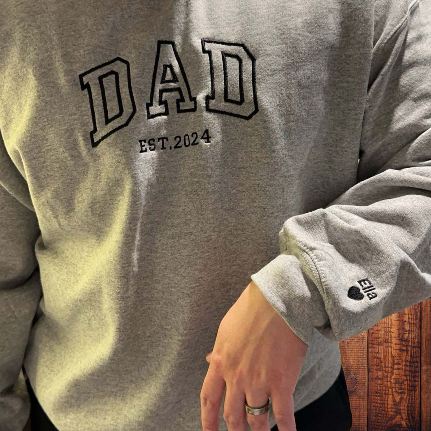 Custom Embroidered Mom Dad Sweatshirt with Kids Name on Sleeve