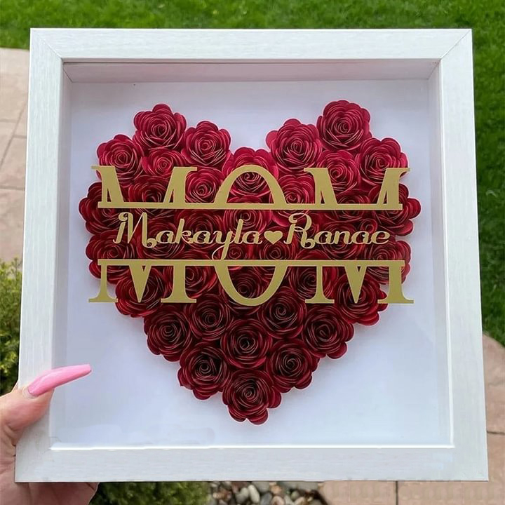 Personalized Mum Flower Shadow Box With Kids Name