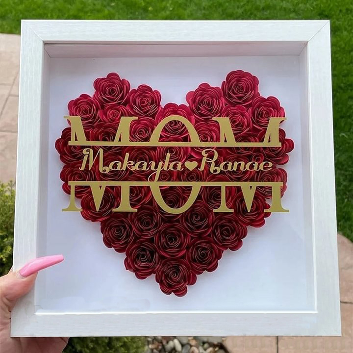 Personalized Mum Flower Shadow Box With Kids Name
