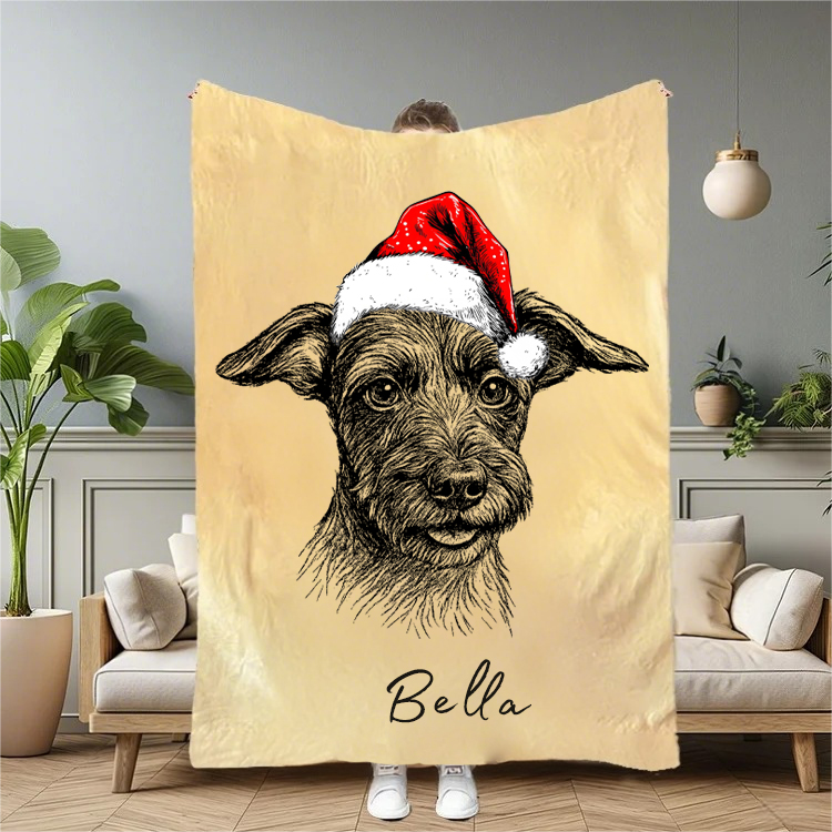 Custom Pet Christmas Blanket - Personalized Dog/Cat Santa Hat Blanket