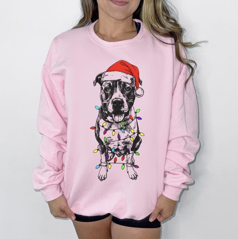 Custom Pet Christmas Crewneck with Santa Hat & Lights, Custom Dog Cat Graphic Tee