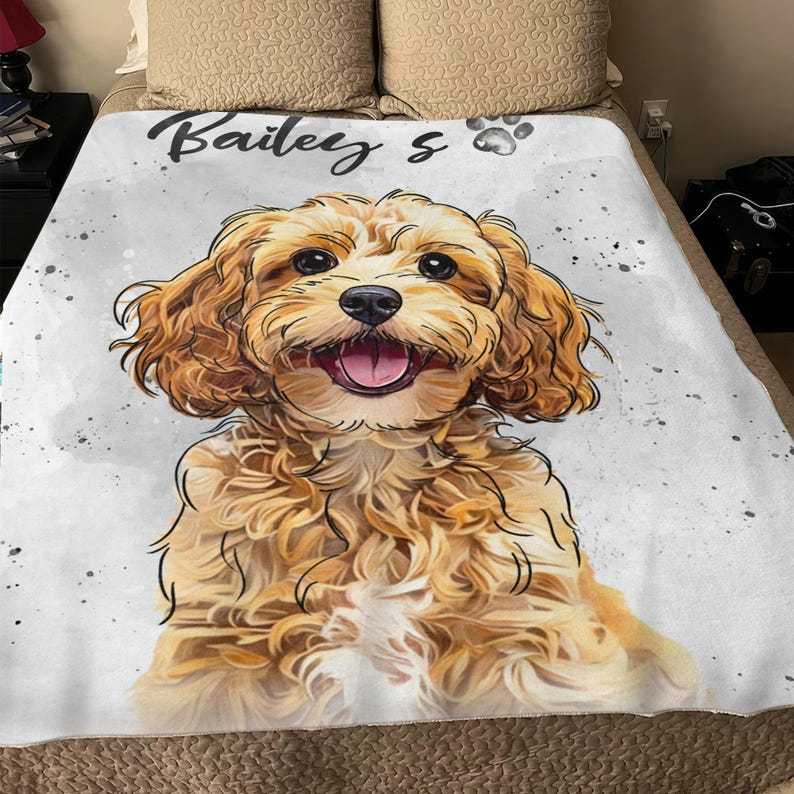 Personalized Pet Photo Portrait Blanket, Dog Portrait Christmas Blanket