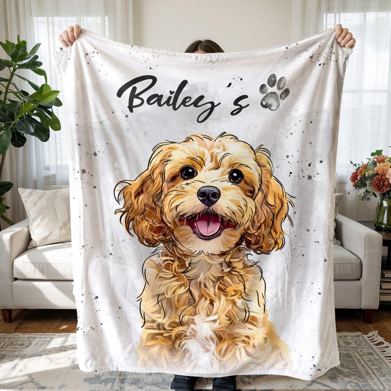 Personalized Pet Photo Portrait Blanket, Dog Portrait Christmas Blanket