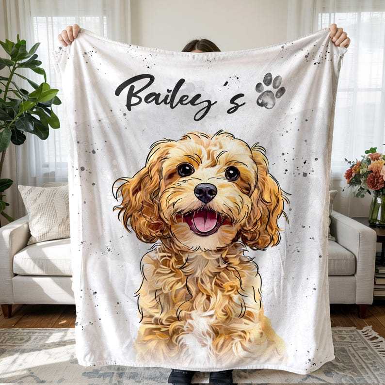 Personalized Pet Photo Portrait Blanket, Dog Portrait Christmas Blanket