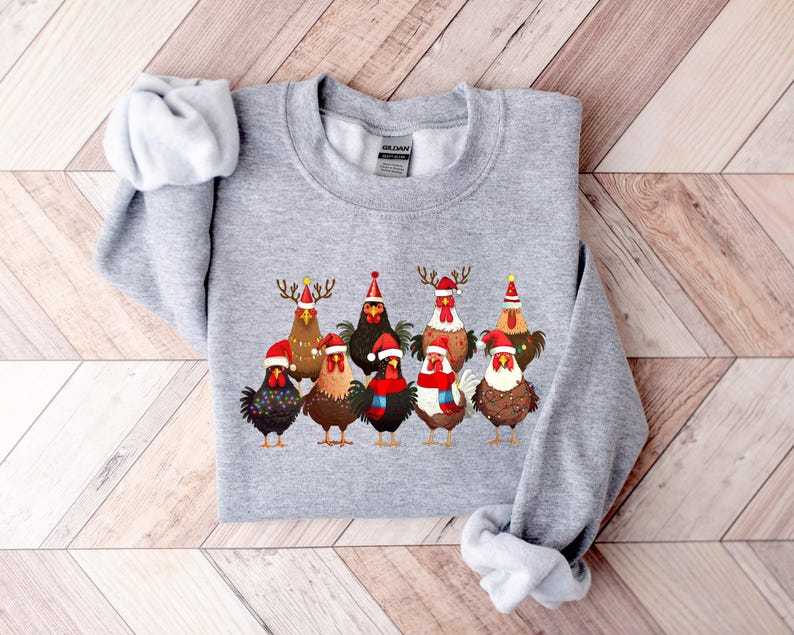 Сute Christmas Chickens Sweatshirt Christmas Farm Animals Sweatshirt