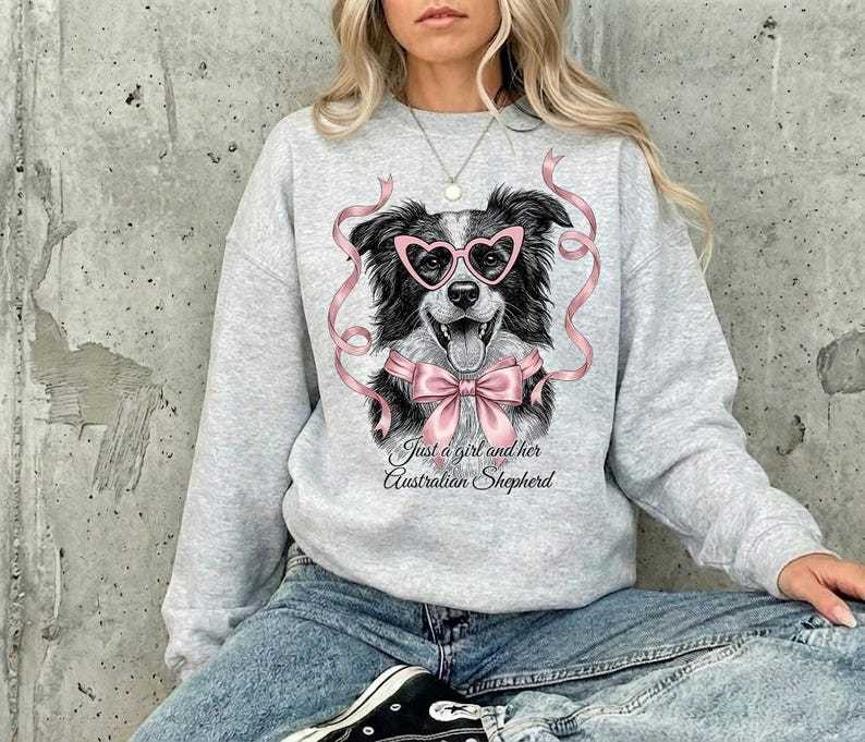 Custom Pet Portrait Coquette Dog Shirt with  Bow and Heart Glasses, Just a Girl and Her Dog Lover Gift