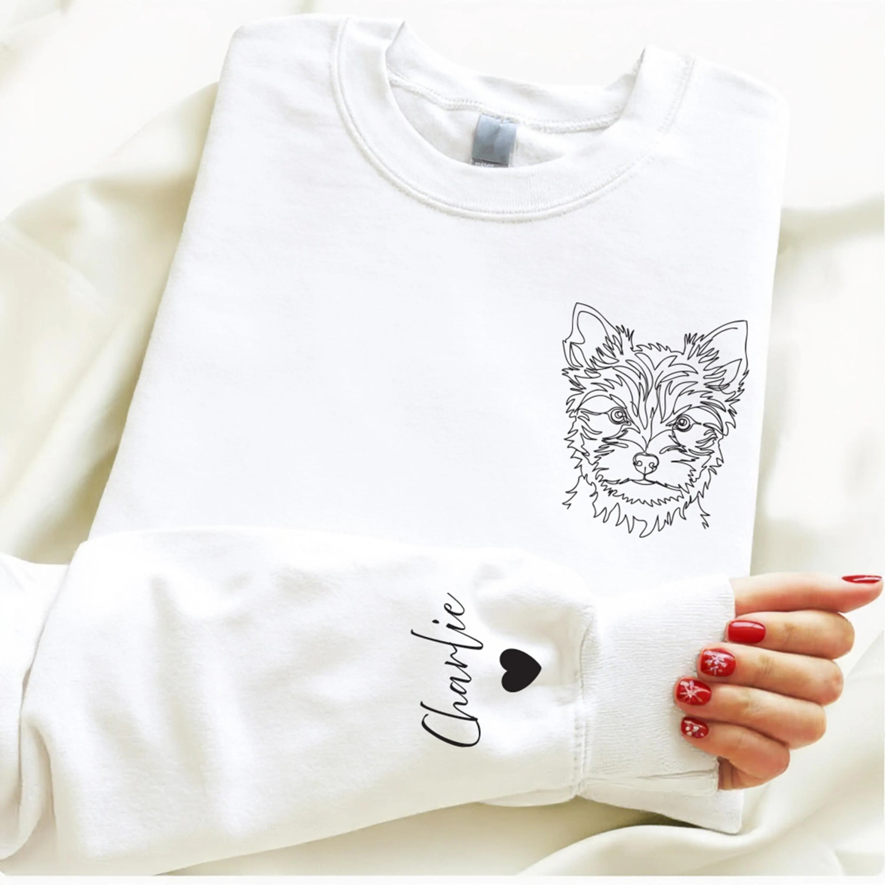 Custom Pet Portrait Printed Sweatshirt, Dog Line Art Hoodie