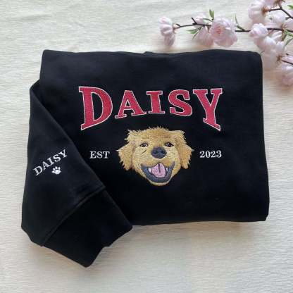 Custom Embroidered Sweatshirt With Pet Portrait and Name