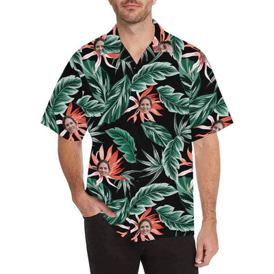 Custom Face Hawaiian Shirt Red Flower Leaves Aloha Shirts for Boyfriend/Husband Birthday Vacation Party Gift-ilovevango