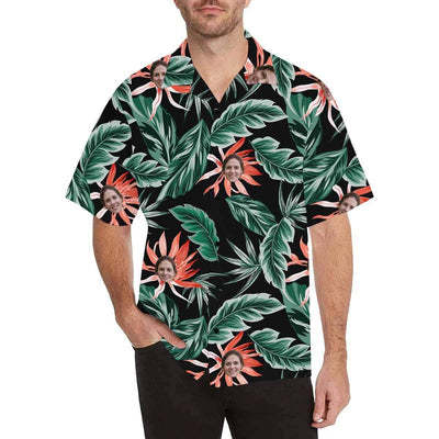 Custom Face Hawaiian Shirt Red Flower Leaves Aloha Shirts for Boyfriend/Husband Birthday Vacation Party Gift-ilovevango