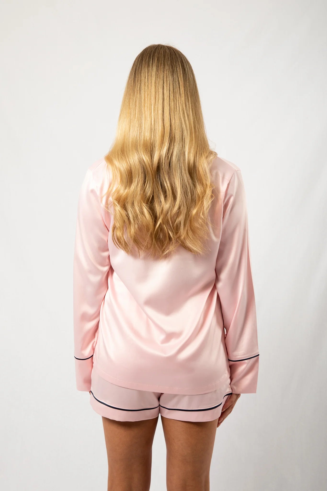 Custom Embroidered Pajamas - Blush/Navy Long-Sleeve with Shorts Set-ilovevango