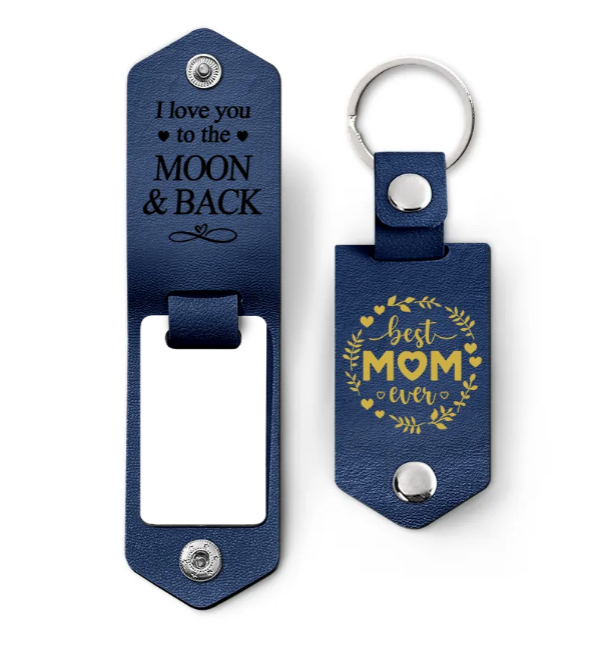 Custom Photo We Love You To The Moon And Back - Gift For Mom - Personalized Leather Photo Keychain