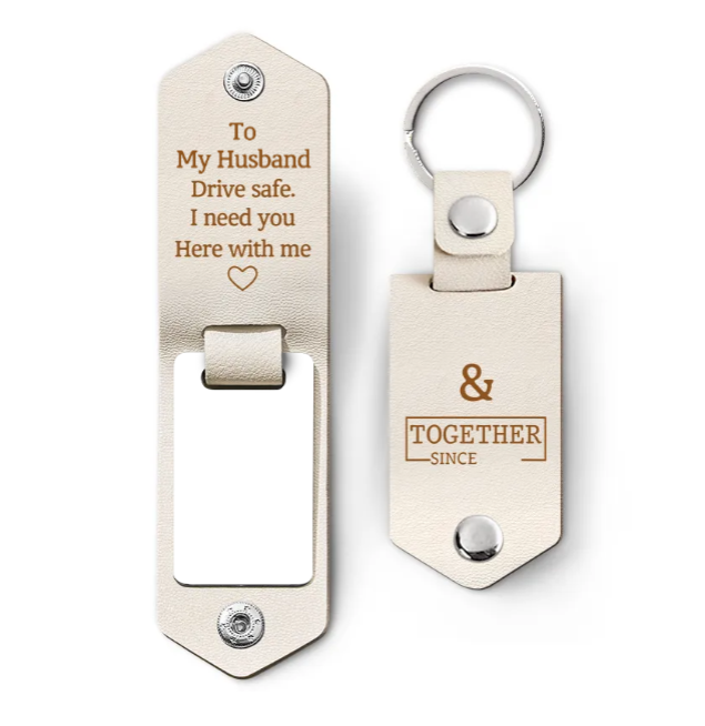 Custom Photo Together Since Drive Safe I Need You Here With Me - Gift For Boyfriends, Husbands, Couples - Personalized Leather Photo Keychain-ilovevango
