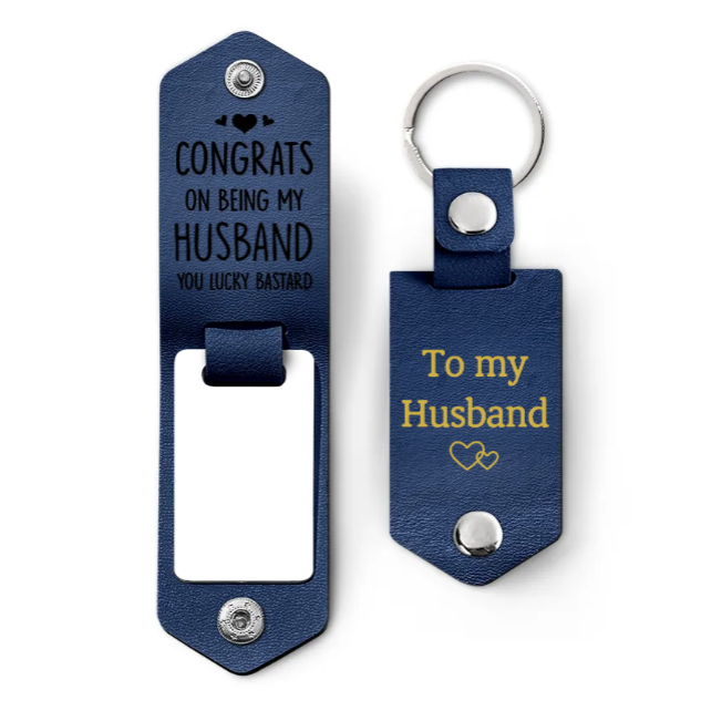Custom Photo Congrats On Being My Husband - Anniversary Gift For Spouse, Lover, Couple - Personalized Leather Photo Keychain-ilovevango