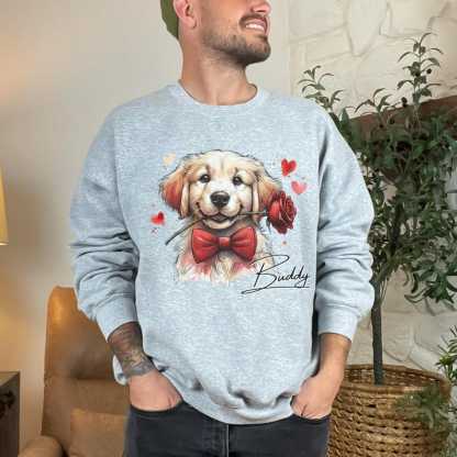 Custom Dog Photo with Rose Sweatshirt - Personalized Pet Valentine's Day Sweatshirt for Dog Mom