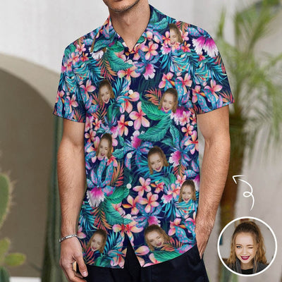 Custom Face Tropical Aloha Casual Shirt Men Front Pocket Shortsleeve Beach Pocket Hawaiian Shirt Honeymoons-ilovevango