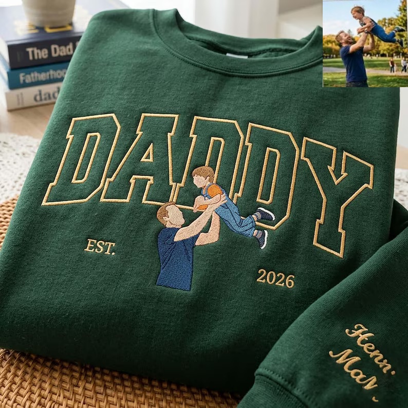 Custom Embroidered Dad Sweatshirt with Photo,Gift for Dad from Mom