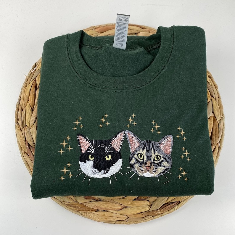 Custom Christmas Pet Embroidered Sweatshirt, Custom Pet Face Hoodie Sweatshirt T-shirt