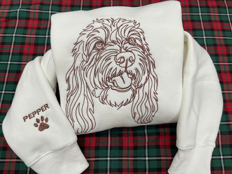 Personalized Pet Portrait Drawing Embroidered Sweatshirt Hoodie T-shirt