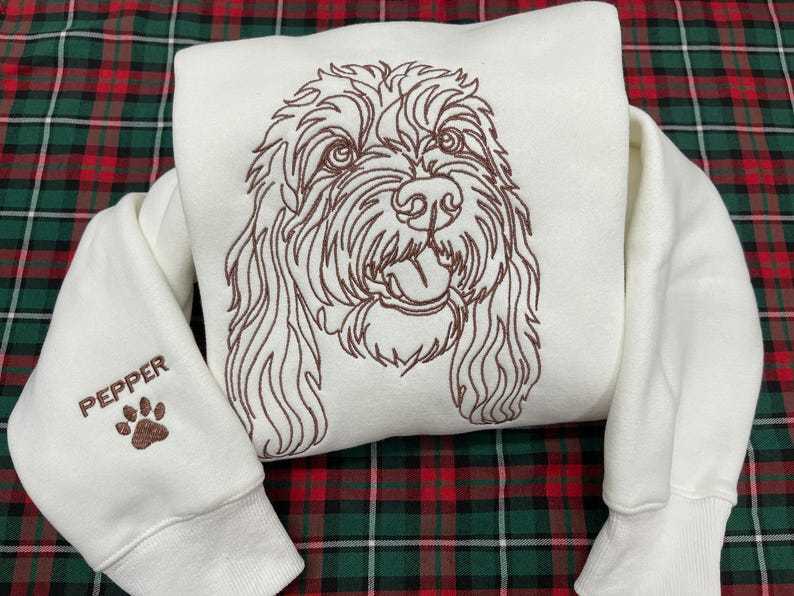 Personalized Pet Portrait Drawing Embroidered Sweatshirt Hoodie T-shirt