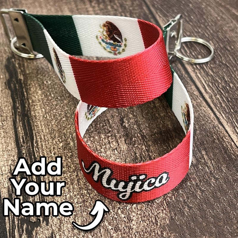 Mexican Flag - Personalized Name Nylon Key Fob- Custom Wristlet Keychain-ilovevango