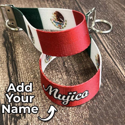 Mexican Flag - Personalized Name Nylon Key Fob- Custom Wristlet Keychain-ilovevango
