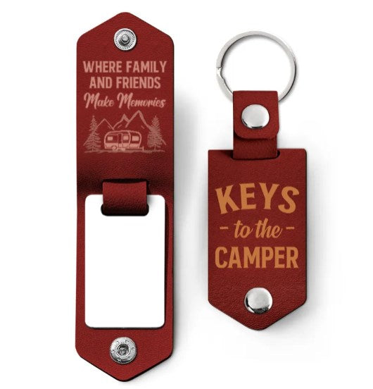 Custom Photo Keys To The Camper - Gift For Camping Lovers - Personalized Leather Photo Keychain