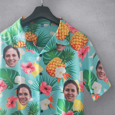 Custom Face Hawaiian Shirt Pineapple Flower for Boyfriend/Husband Personalized Photo Tropical Aloha Shirt Birthday Vacation Party Gift-ilovevango