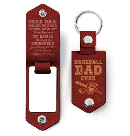 Custom Photo Dear Dad Thank You For Teaching Me - Birthday, Loving Gift For Baseball, Softball Father - Personalized Leather Photo Keychain-ilovevango