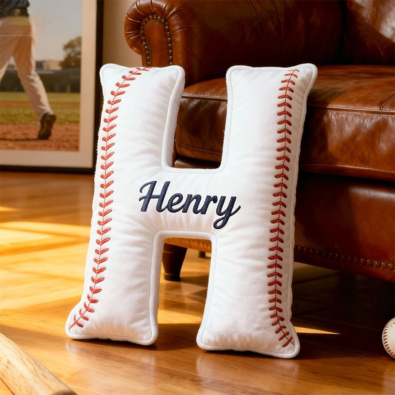 Personalized Baseball Letter Pillow with Custom Name for Sports Fans