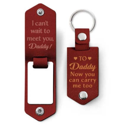 Custom Photo Daddy I Can't Wait To Meet You - Personalized Leather Photo Keychain-ilovevango
