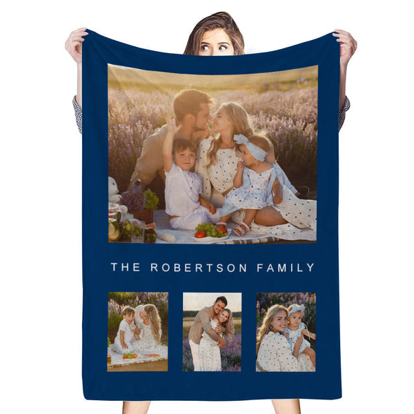 Custom 4 Photos&Text Fleece Blankets Gift For Family-ilovevango