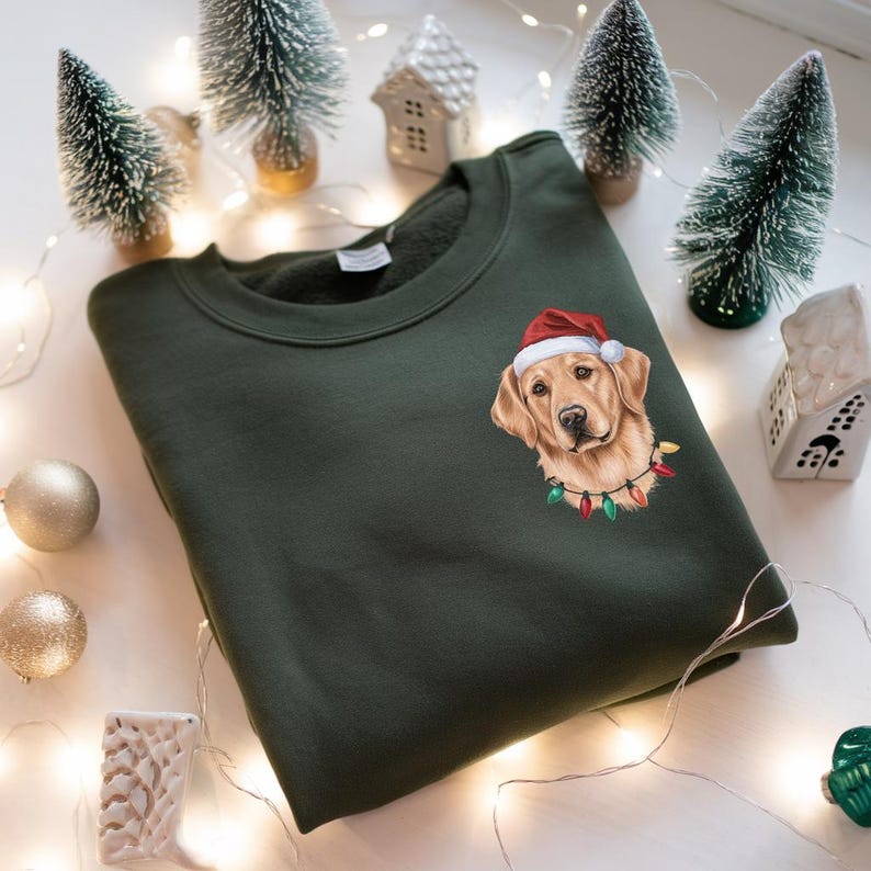 Custom Premium Handcrafted Pet Portrait Sweatshirt, Dog Embroidered Santa Paws Christmas Sweatshirt