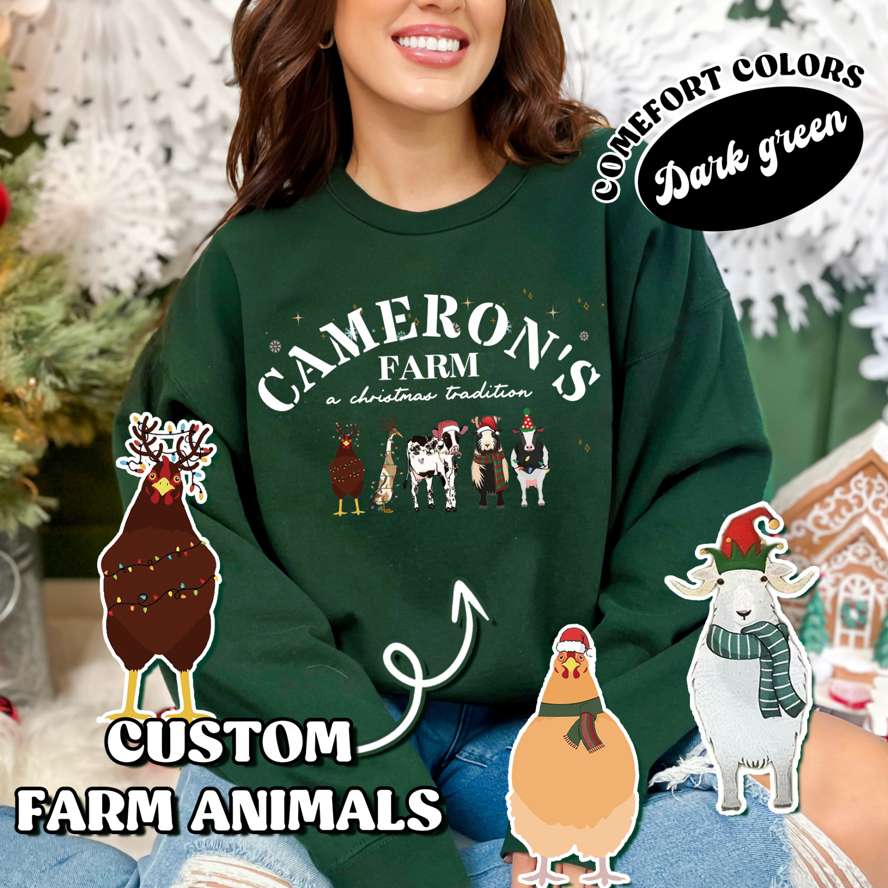 Custom Text and Farm Animals Christmas Sweatshirt – Perfect Holiday Gift for Farm Animal Lovers