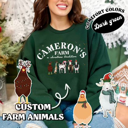 Custom Text and Farm Animals Christmas Sweatshirt – Perfect Holiday Gift for Farm Animal Lovers