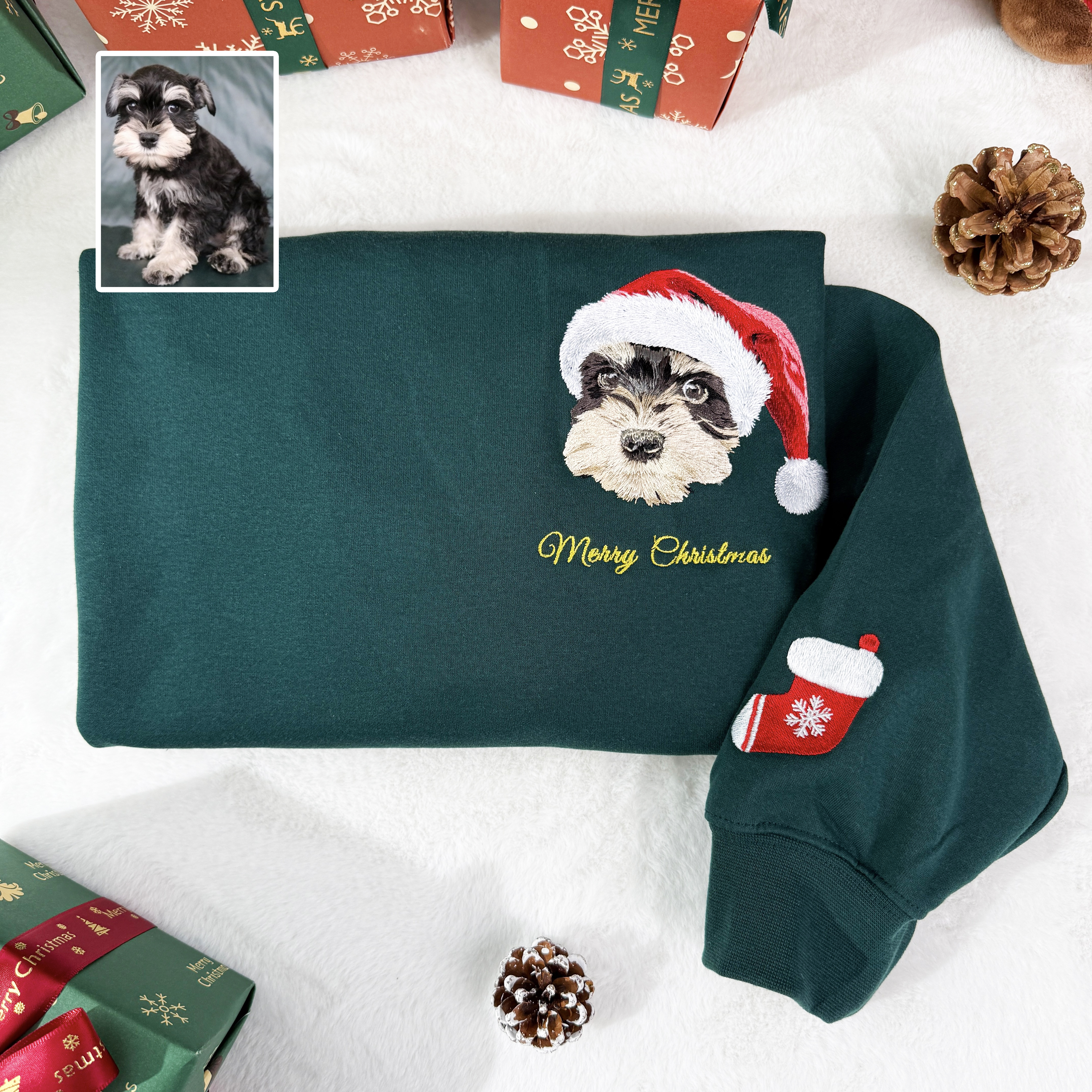 Custom Pet Portrait Christmas Sweatshirt, Personalized Dog Face Holiday Gift for Pet Lovers
