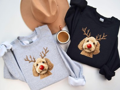 Custom Christmas Dog Photo Sweatshirt, Funny Dog Reindeer Sweatshirt