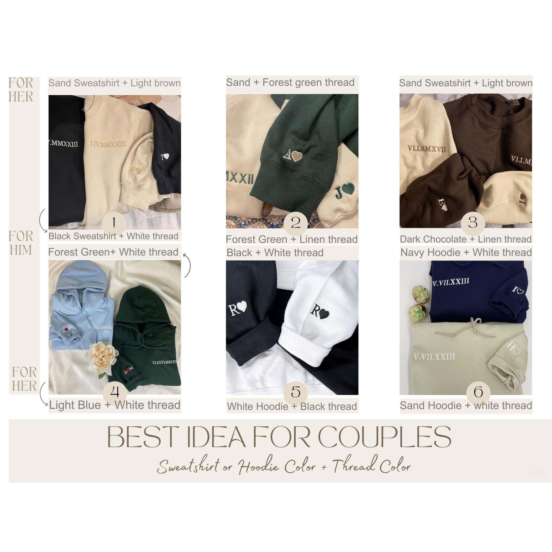 (Round) Custom Embroidered Roman Numeral Date Couple's Crewneck