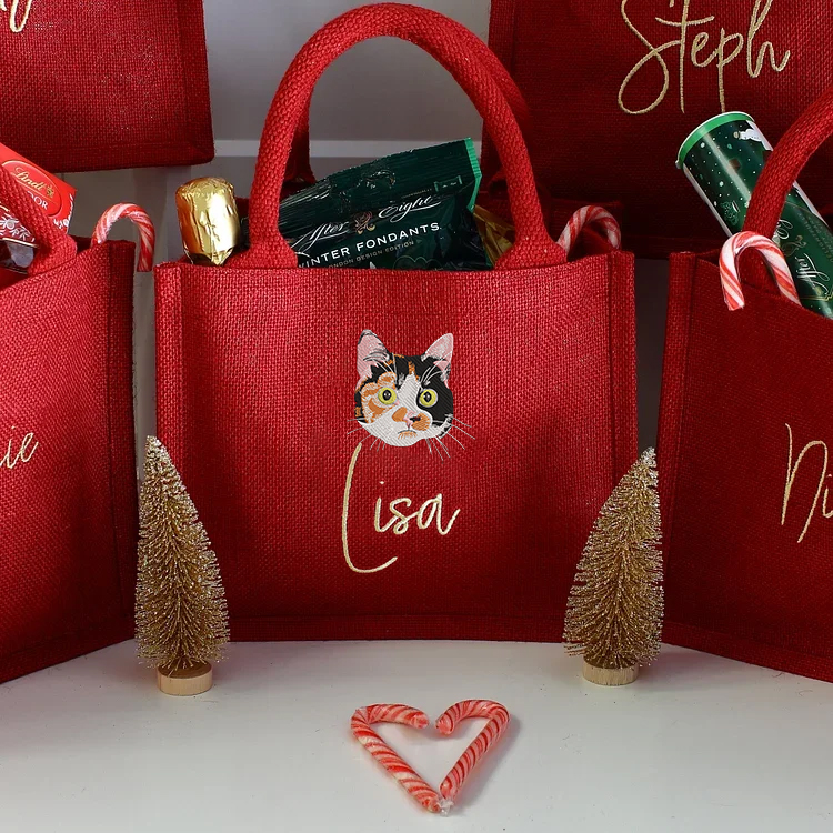 Personalized Pet Portrait Embroidered Christmas Gift Bag
