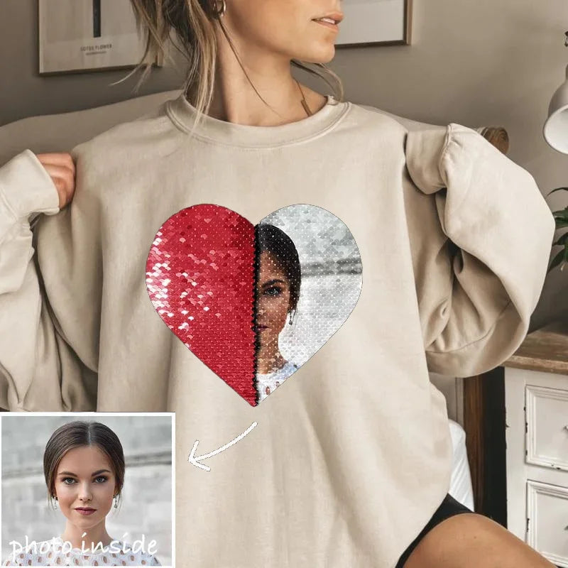 Custom Photo Flip Sequin Sweatshirt-ilovevango