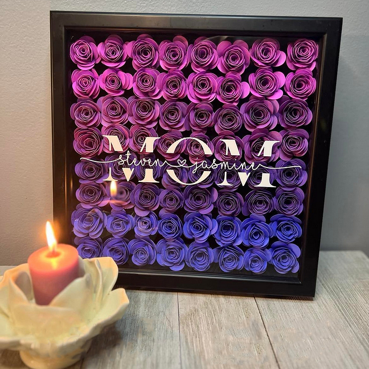 Personalized Mum Flower Shadow Box With Kids Name