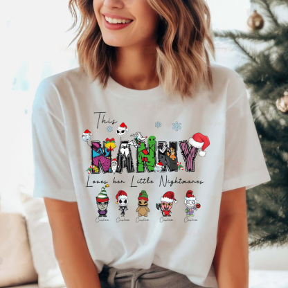 Personalized This Mom Loves Her Little Nightmares Sweatshirt, Custom Nightmare Christmas Mom Shirt With Kids Name, Christmas Family Gift