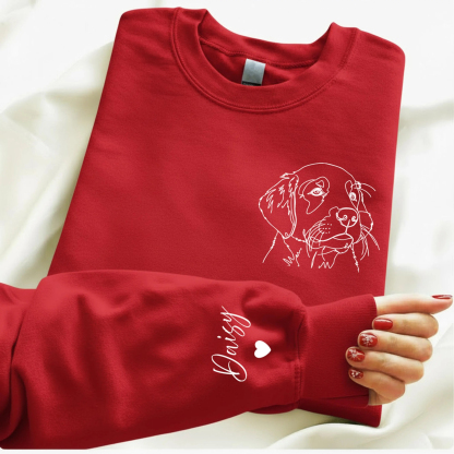 Custom Pet Portrait Printed Sweatshirt, Dog Line Art Hoodie