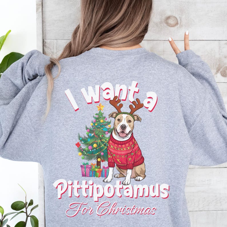 I Want a Woofmas for Christmas Custom Dog Photo Christmas Sweatshirt-Front & Back Design
