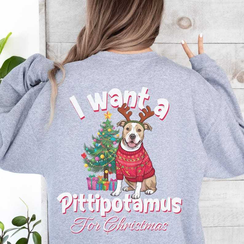 I Want a Woofmas for Christmas Custom Dog Photo Christmas Sweatshirt-Front & Back Design