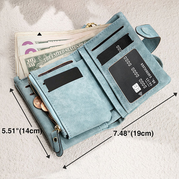 Personalized Tri-Fold Birth Flower Leather Wallet Card Holder Birthday Gift for Woman-ilovevango