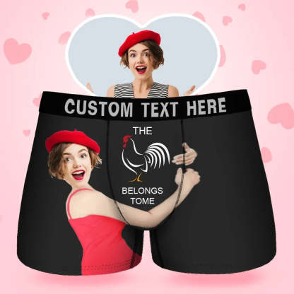 Custom Face Men's Boxer Belongs To Me Style Underwear, Birthday Gifts for Husband, Waistband Text Boxer Gift-ilovevango
