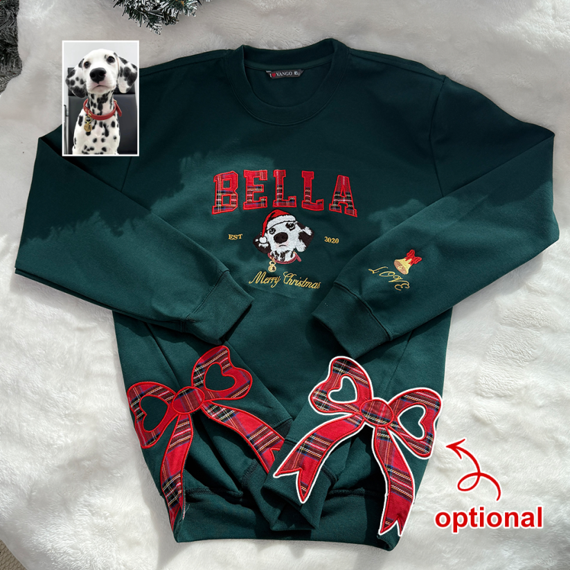 Personalized Pet Photo Embroidered Fashion Patch Sweatshirt With Side Bow