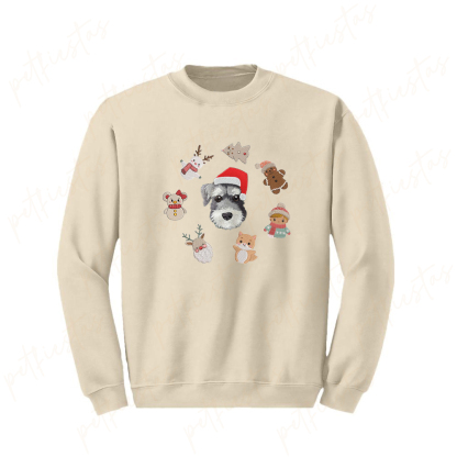 Custom Pet Portrait Christmas Sweatshirt with Festive Embroidered Elements
